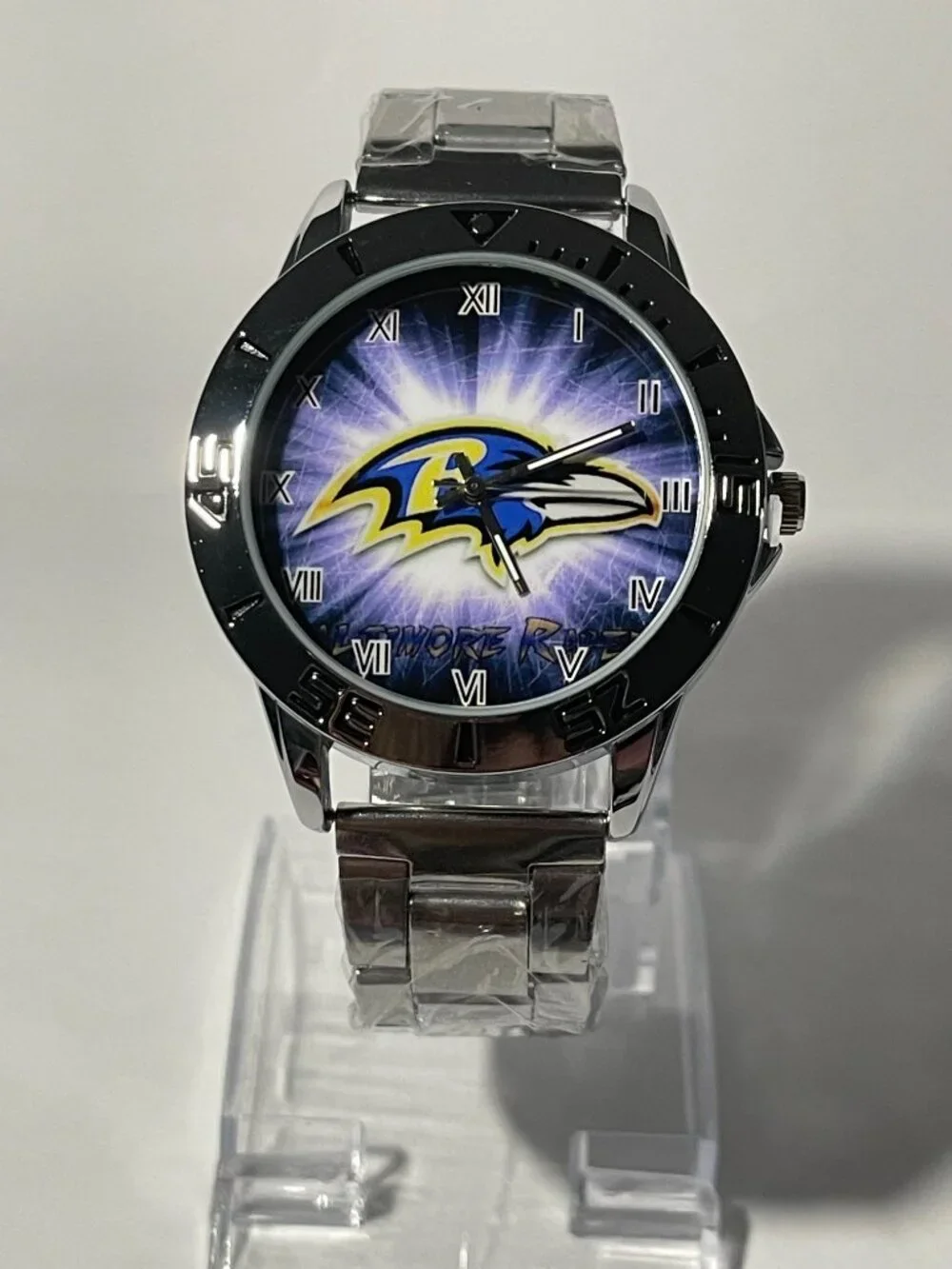 Baltimore Ravens NFL Team Logo Men's Stainless-Steel Silver Watch NEW